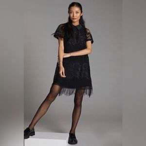 Anthropologie Maeve Black Fringe Shift Dress size small